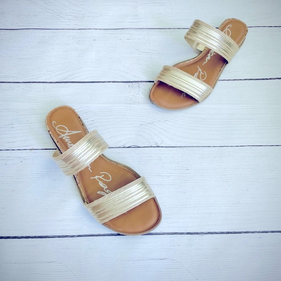 American Rag Shoes - American Rag Gold Color Slip On Sandals size 6.5